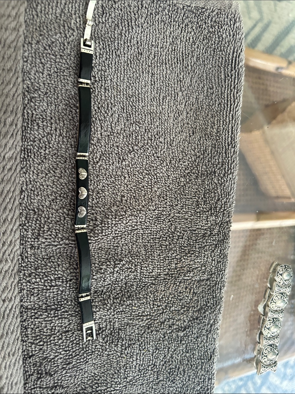 Black Leather and Silver Accent Bracelet